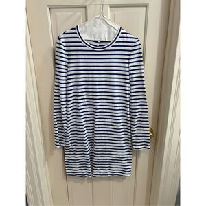 A.L.C. White Blue Striped Knit Long Sleeve Knotted Open Back T-Shirt Dress